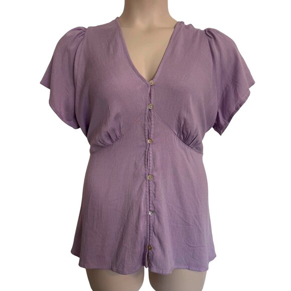 Heartherly Liliac Button Up Tie Back Size 2X V Neck Short Sleeve Stretchy Blouse - Picture 1 of 7